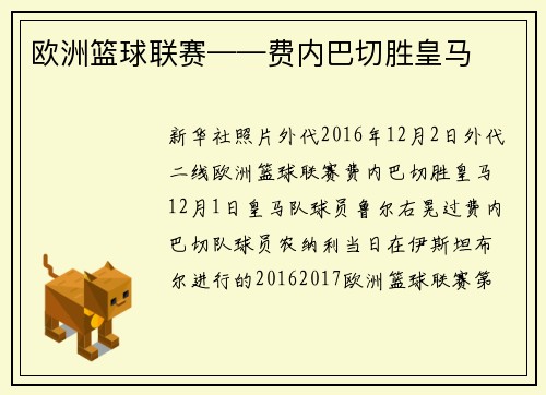 欧洲篮球联赛——费内巴切胜皇马